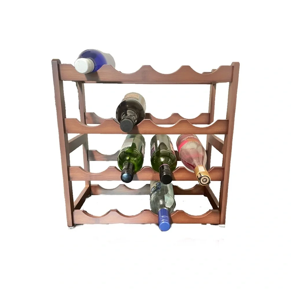 Free Standing Wine Rack - 16 Bottle - Bamboo Display Shelf - Picture 2 of 6